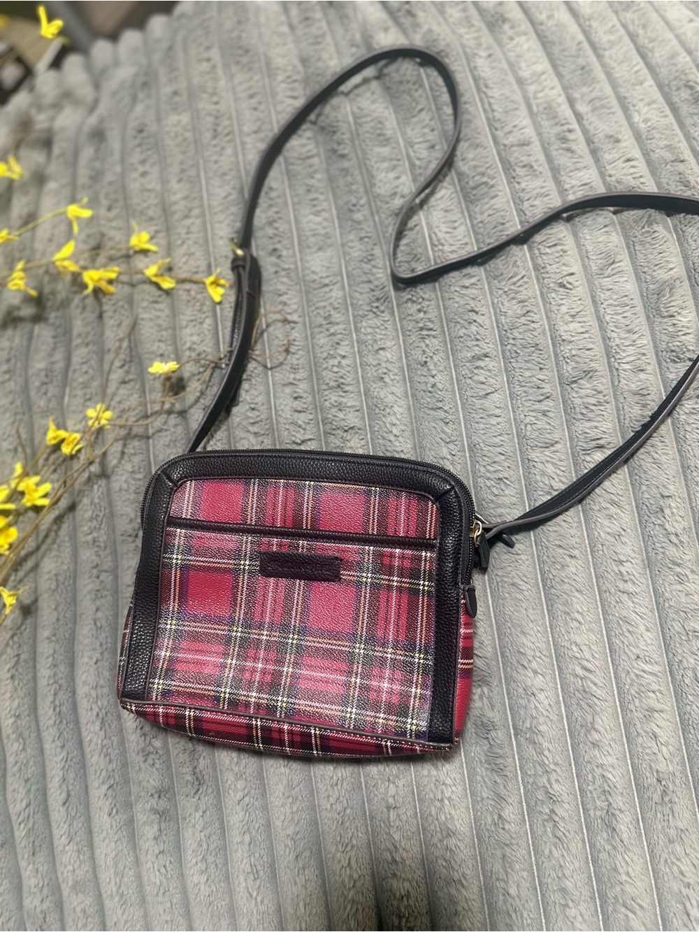 St.john’s bay Classic Red Plaid Crossbody Bag with Black Trim